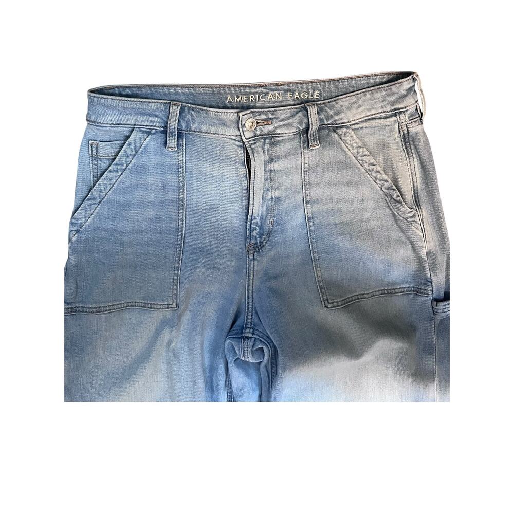 American Eagle Super High Rise Baggy Wide Leg Jeans 10 Carpenter Cargo Pockets - Picture 2 of 8